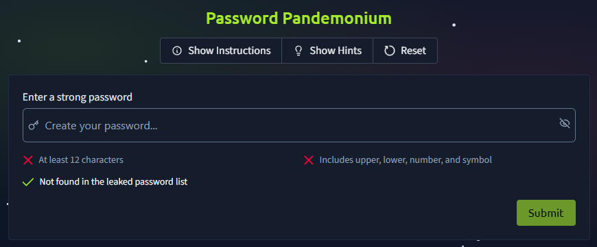 Screenshot of the emulated password change form