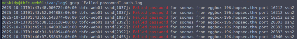 Screenshot of terminal after running grep command