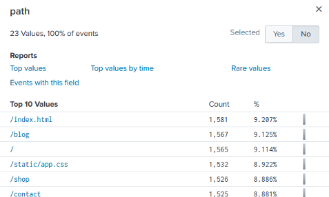Screenshot of path field popup