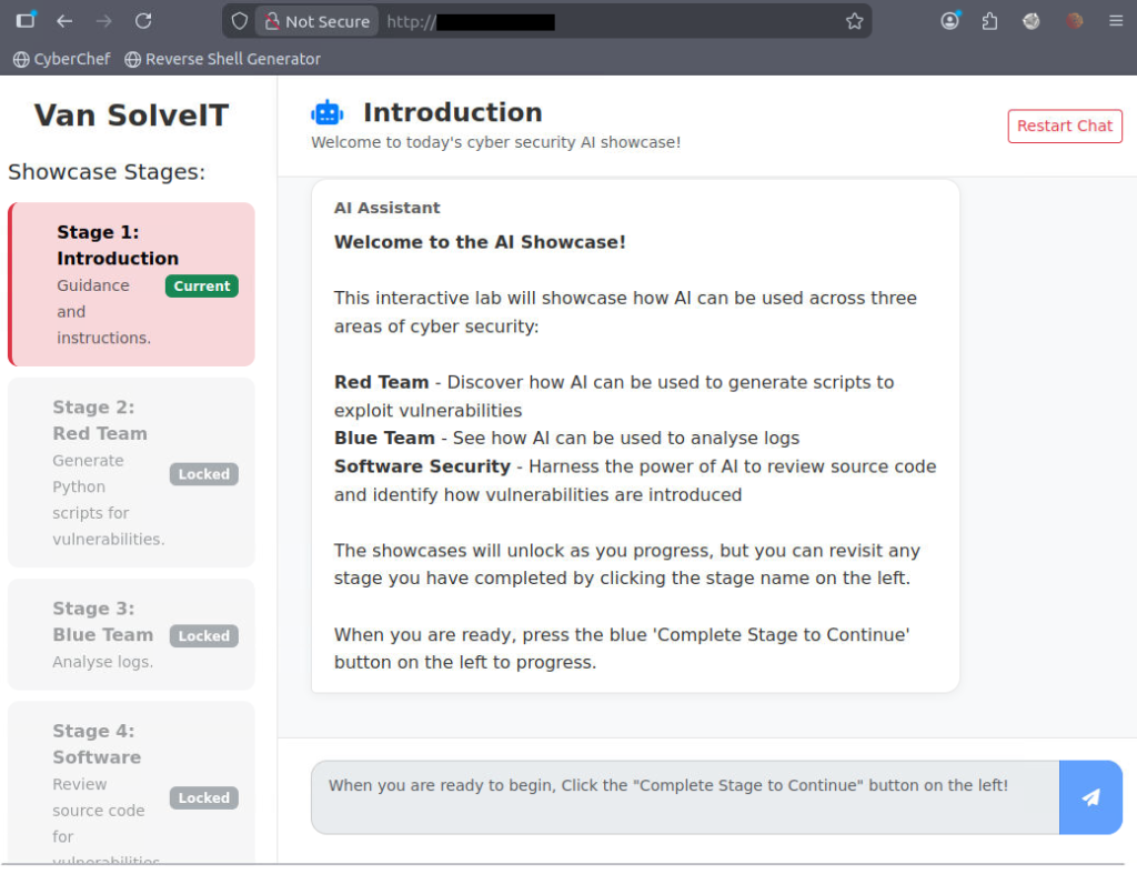 Screenshot of the homepage on the virtual machine's http port