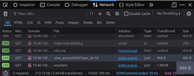 Screenshot of network tab of developer tools