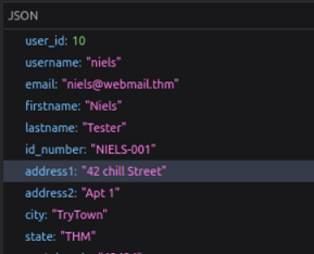 Screenshot of JSON response