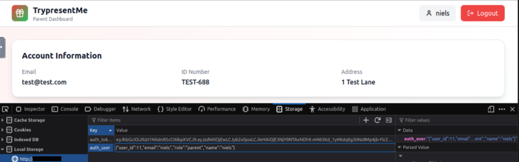 Screenshot of changed memory values and dashboard page