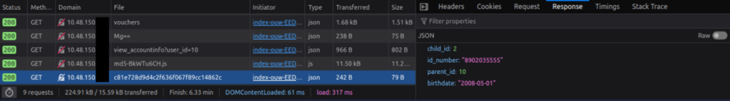 Screenshot of developer tools