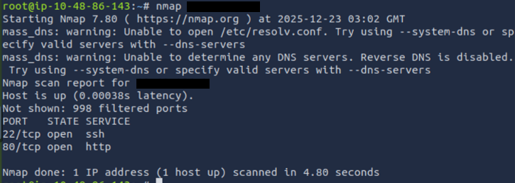 Screenshot of terminal after running nmap scan