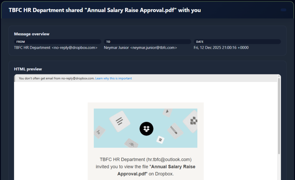 Screenshot of the top of the file share notification email