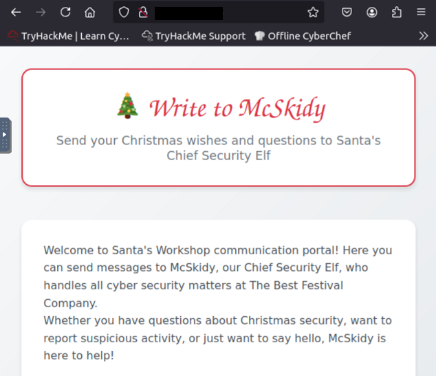 Screenshot of web page hosted on virtual machine
